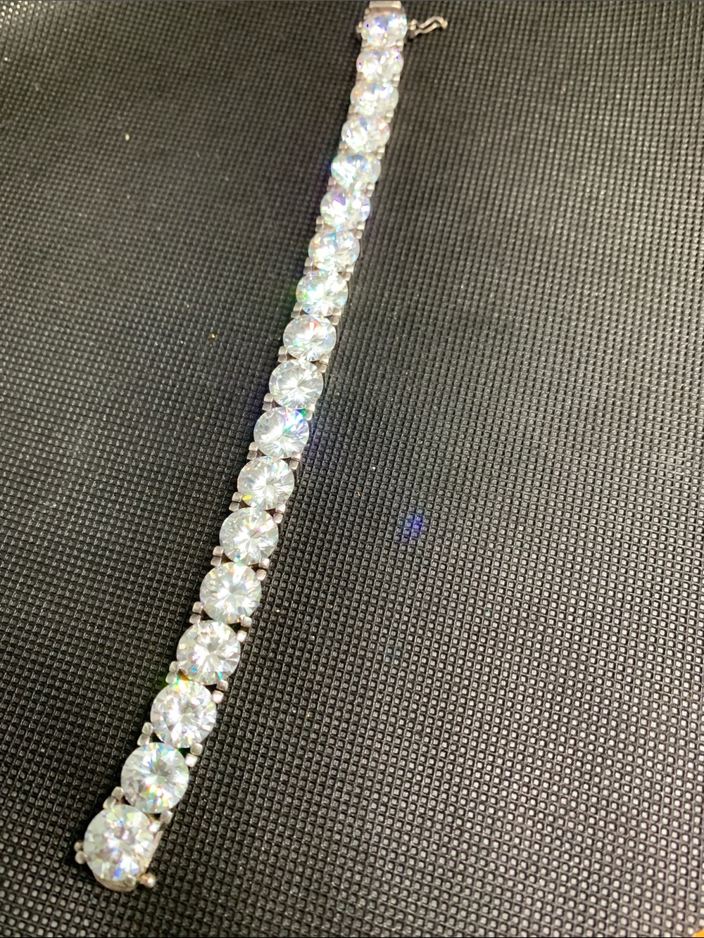 White Crystal Tennis Bracelet -Round-Cut Stones 14mm stones set in .925 silver